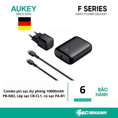 Combo pin sạc dự phòng Aukey 10000mAh PB-N83, cáp sạc CB-CL1, củ sạc PA-B1